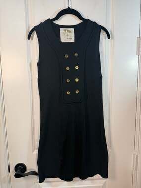 Blake Standard Black Pima Cotton Sleeveless Double Breasted Knit Dress Size Smal
